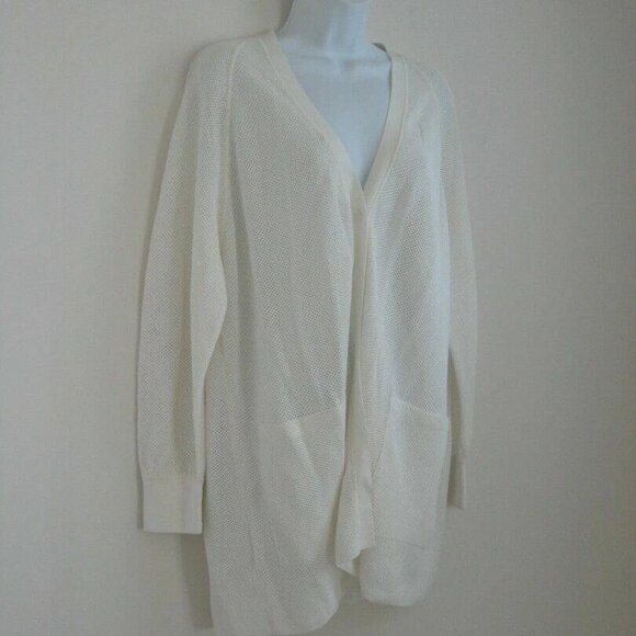 NWT AKRIS Foam White Cotton Silk Fine Net Knit Long Cardigan Sweater 12 - Picture 2 of 7